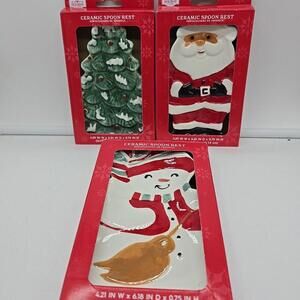 Holiday TIME‎ Christmas Winter Ceramic Bundle Snowman Santa Spoon Rest